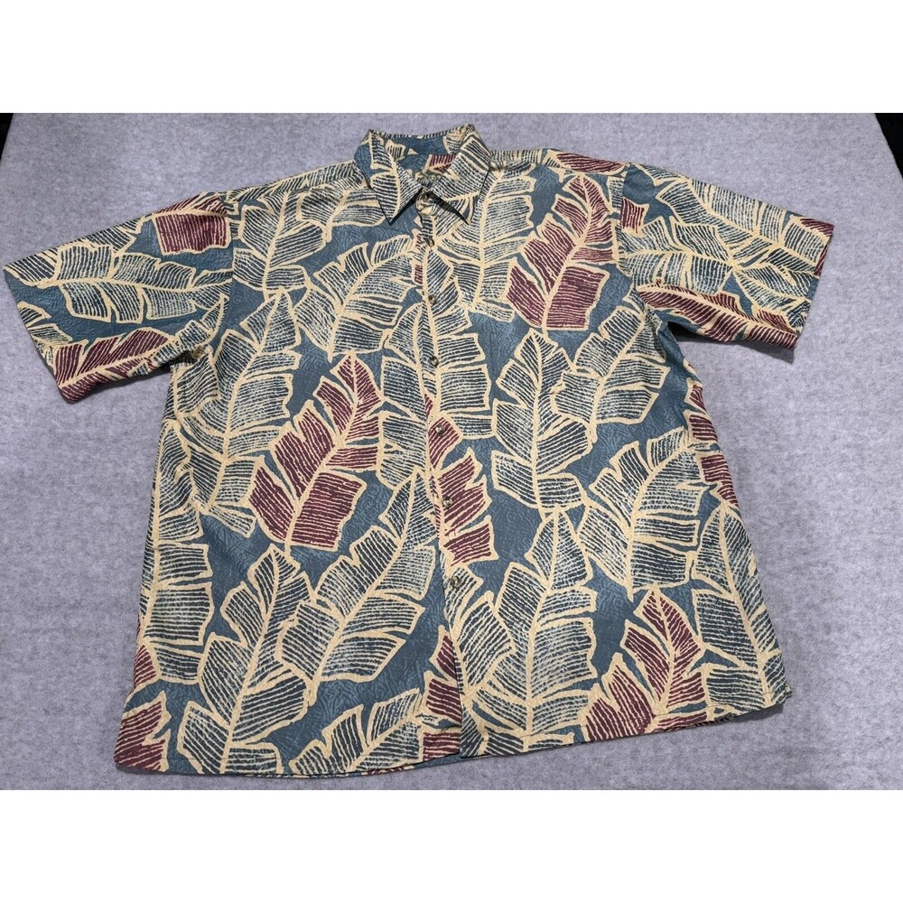 Bamboo Cay Polo Shirt Adult Large Floral Palm Leaves Hawaiian Short Sleeve Men’s